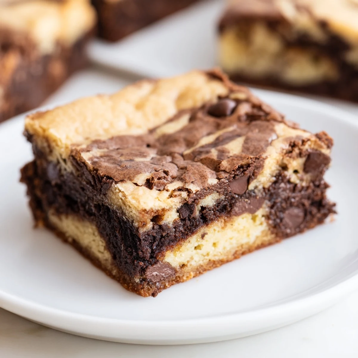 Homemade fudgy chewy browkies cut into squares with gooey chocolate center visible