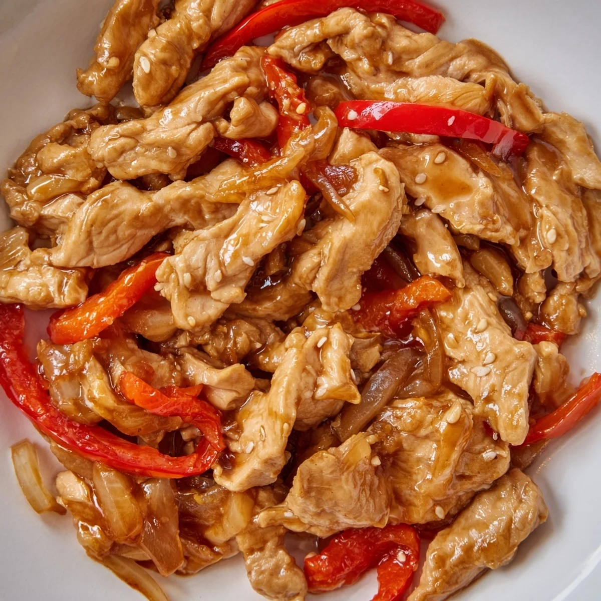 Creamy slow cooker peanut chicken with tender vegetables in a glossy spiced peanut sauce ready for family dinner