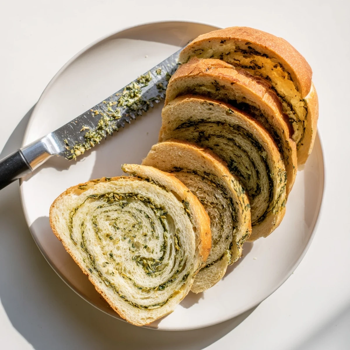 Aromatic garlic and herb bread loaf with golden crust and flecks of parsley