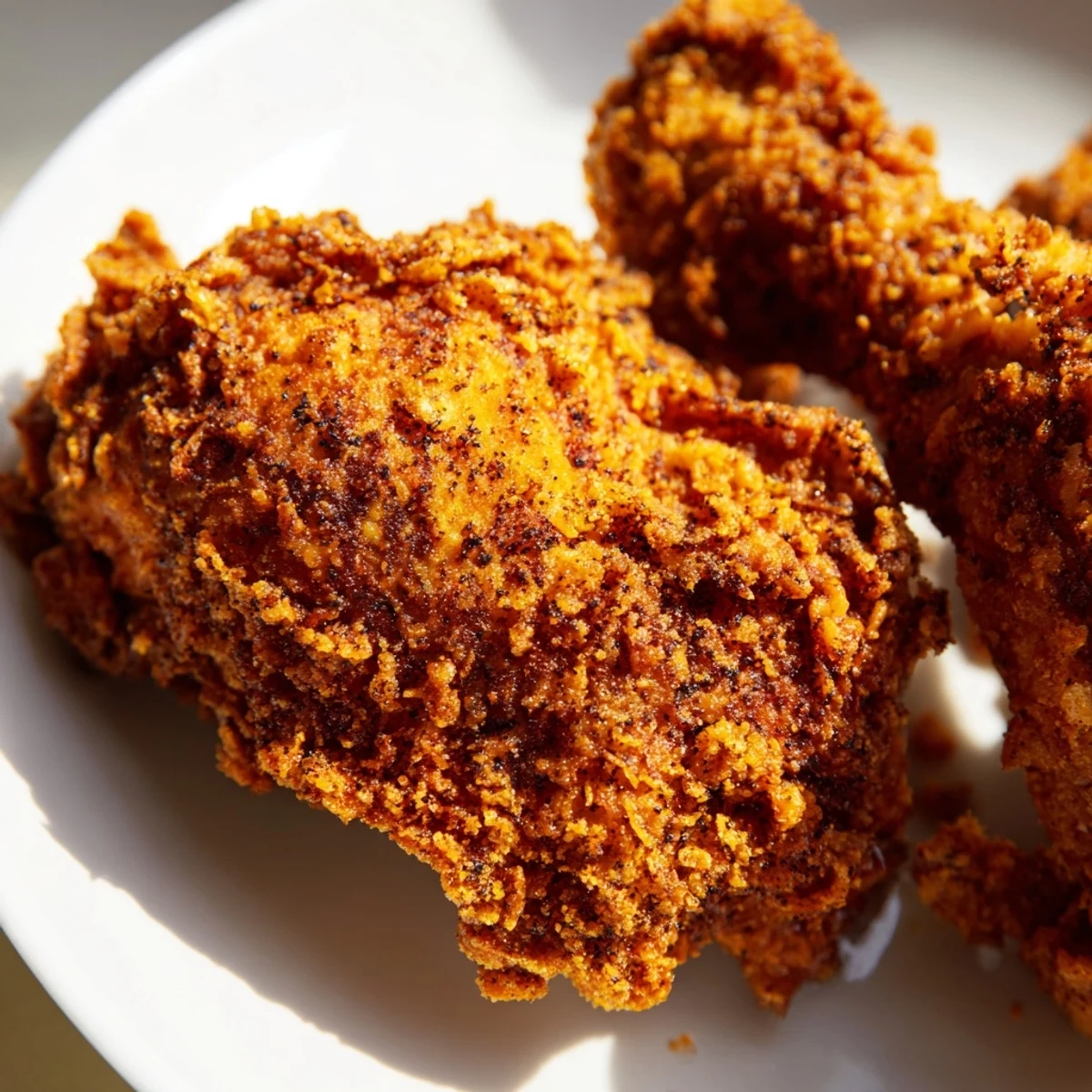 Juicy fried chicken drumsticks with spiced breading fresh from the deep fryer