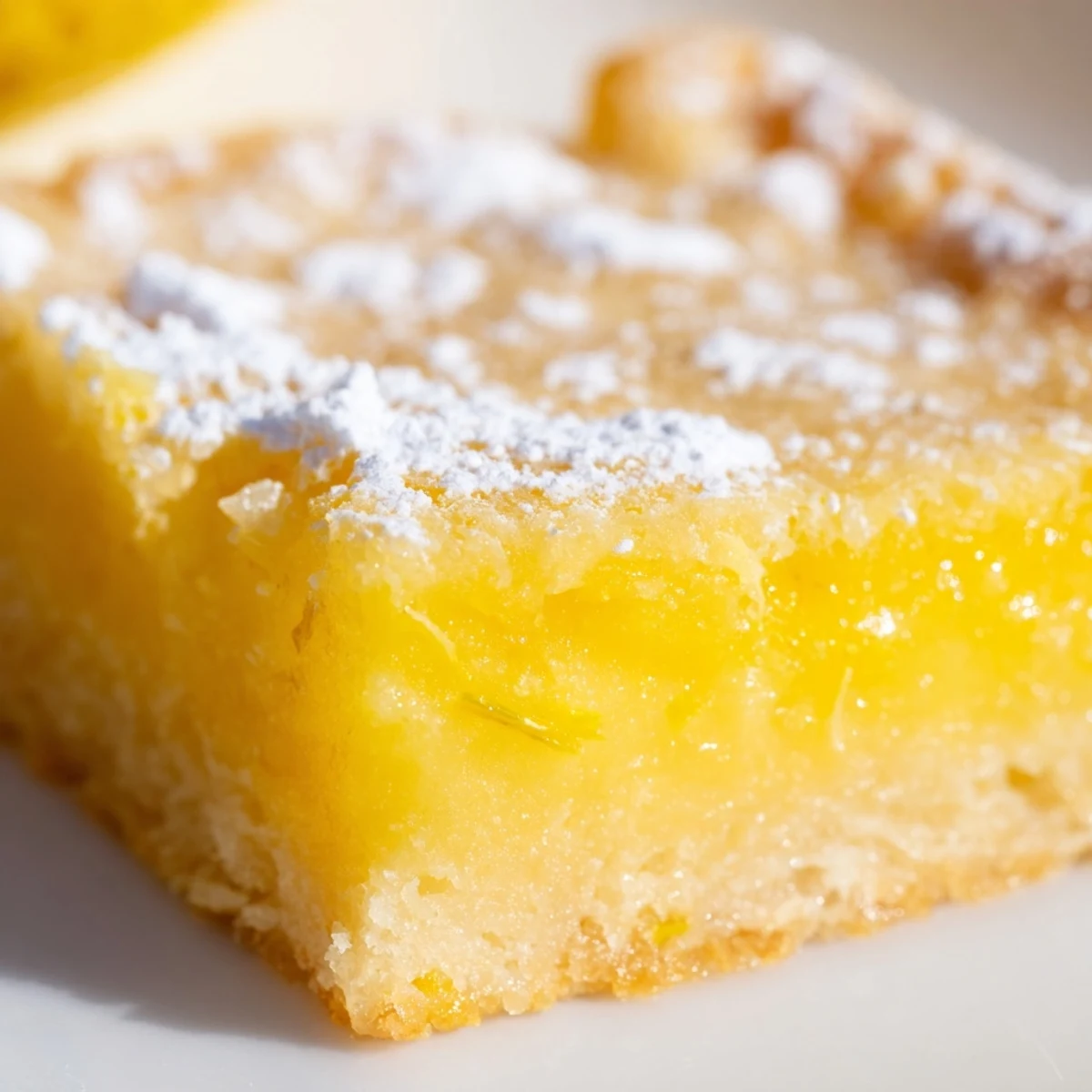 Classic lemon bars with buttery shortbread crust and dusted powdered sugar topping