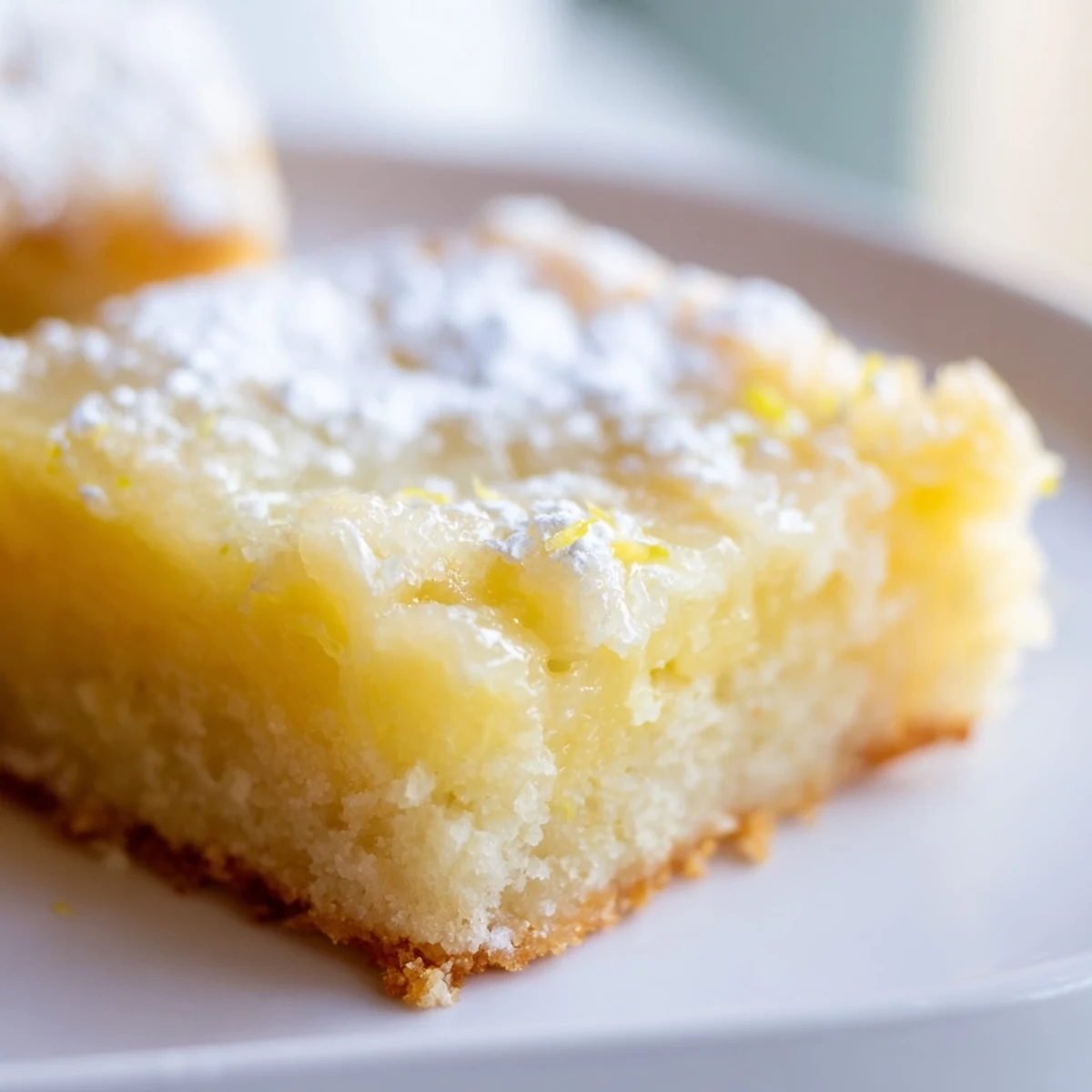 Creamy Lemon Gooey Butter Cake sliced into generous squares with a bright citrus glaze topping