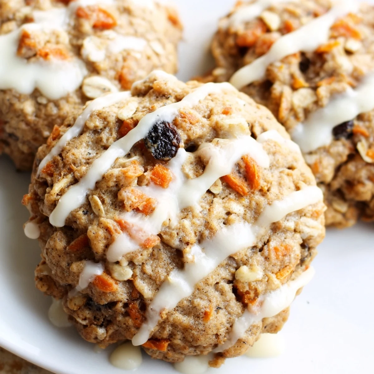 Golden spiced carrot cake cookies topped with sweet tangy cream cheese frosting