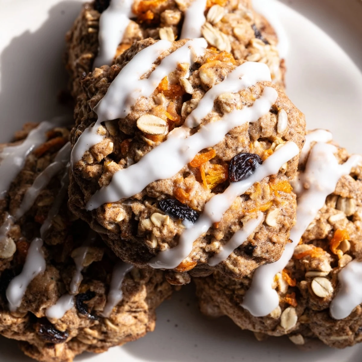 Chewy carrot cake cookies studded with walnuts and raisins fresh from oven