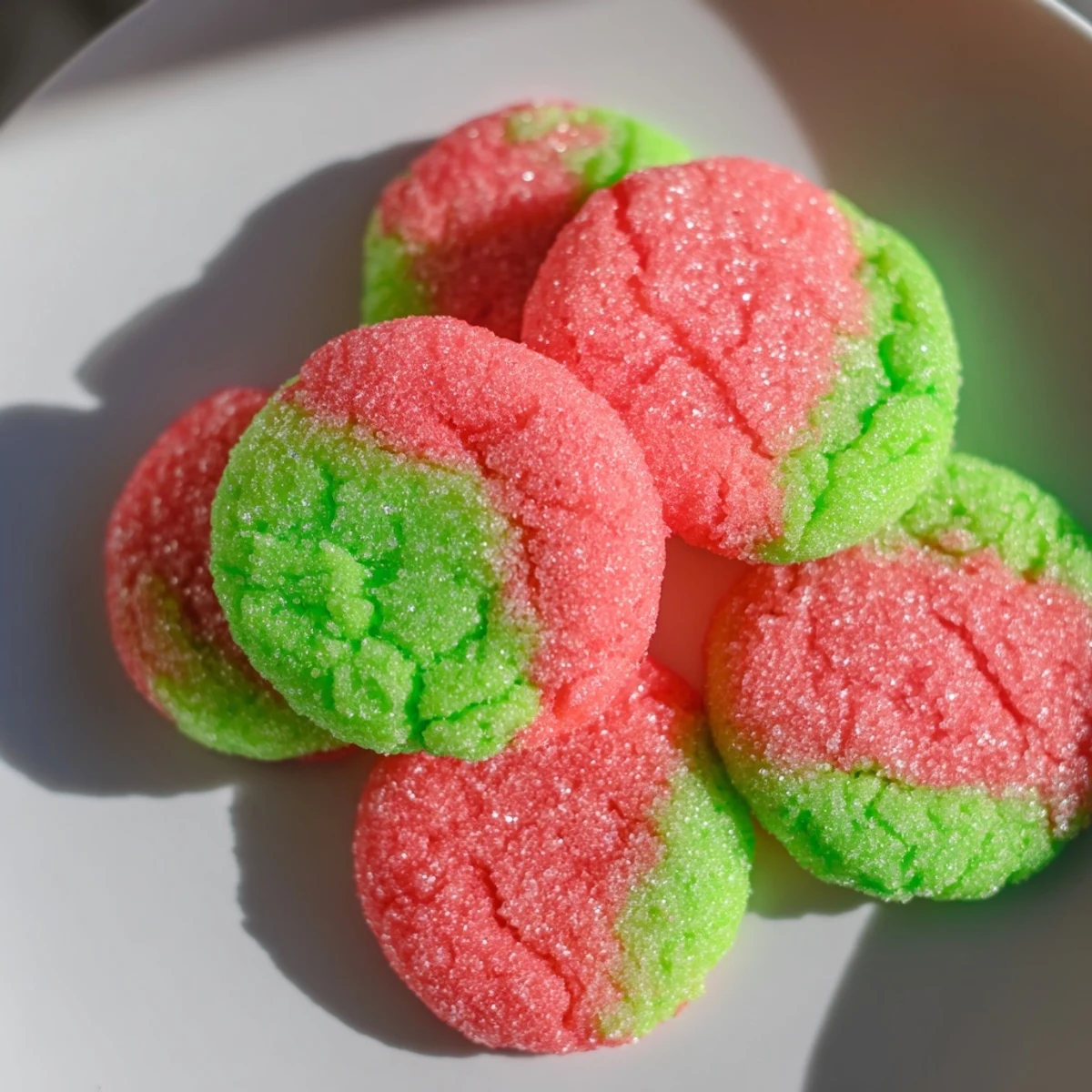 Soft Jello sugar cookies in vibrant colors arranged on a rustic white serving plate