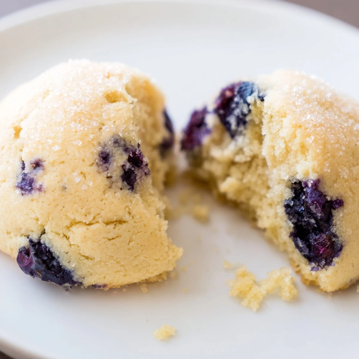 Cake-like blueberry muffin cookies dusted with sparkling sugar ready for serving on a cooling rack