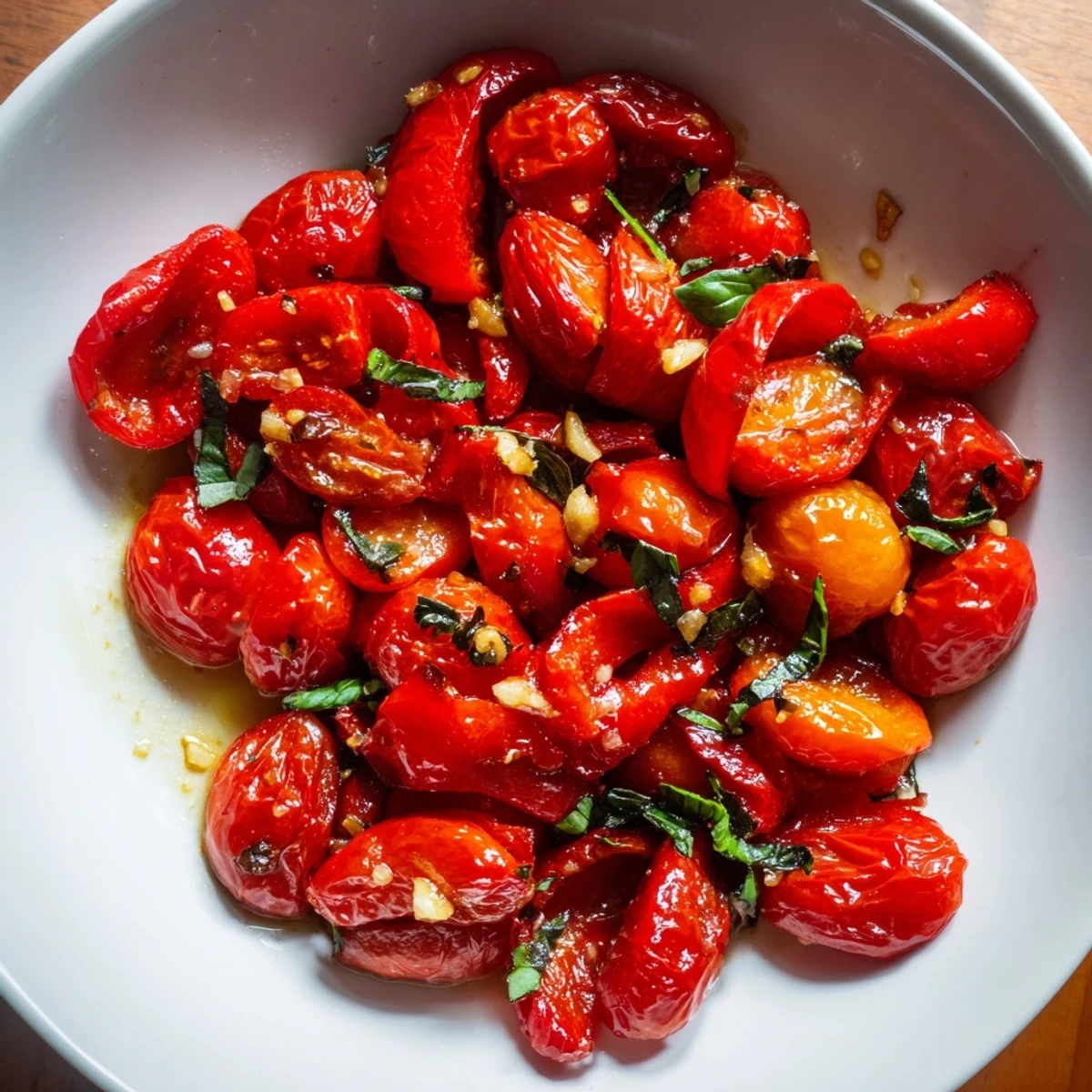 Colorful classic Mediterranean roasted vegetables fresh from the oven with charred edges