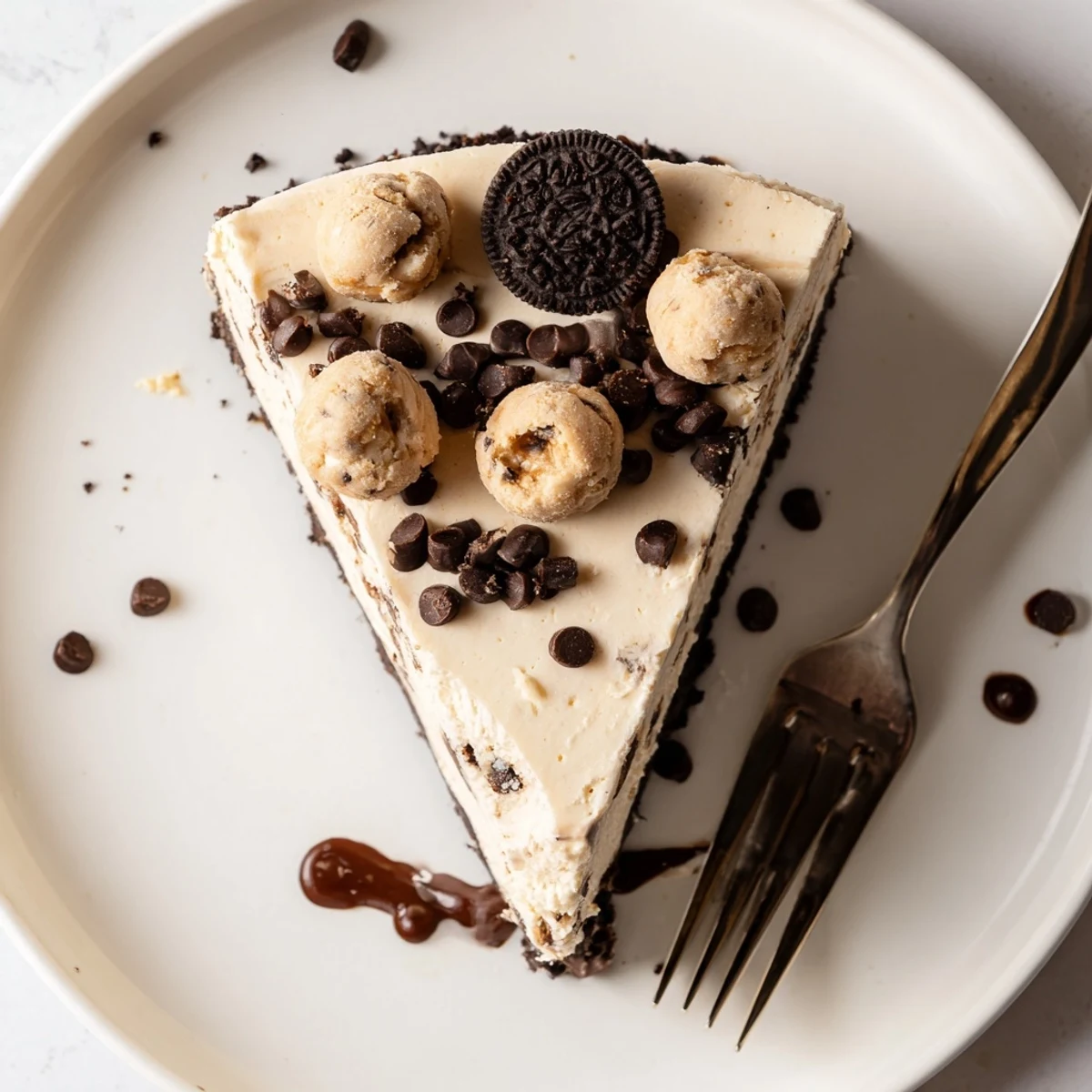 Chocolate Chip Cookie Dough Cheesecake in a springform pan cooling, dotted with dough balls