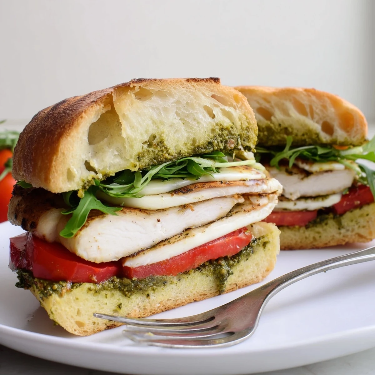 Chicken Pesto Sandwich Recipe with golden grilled chicken, melted mozzarella, and fresh basil