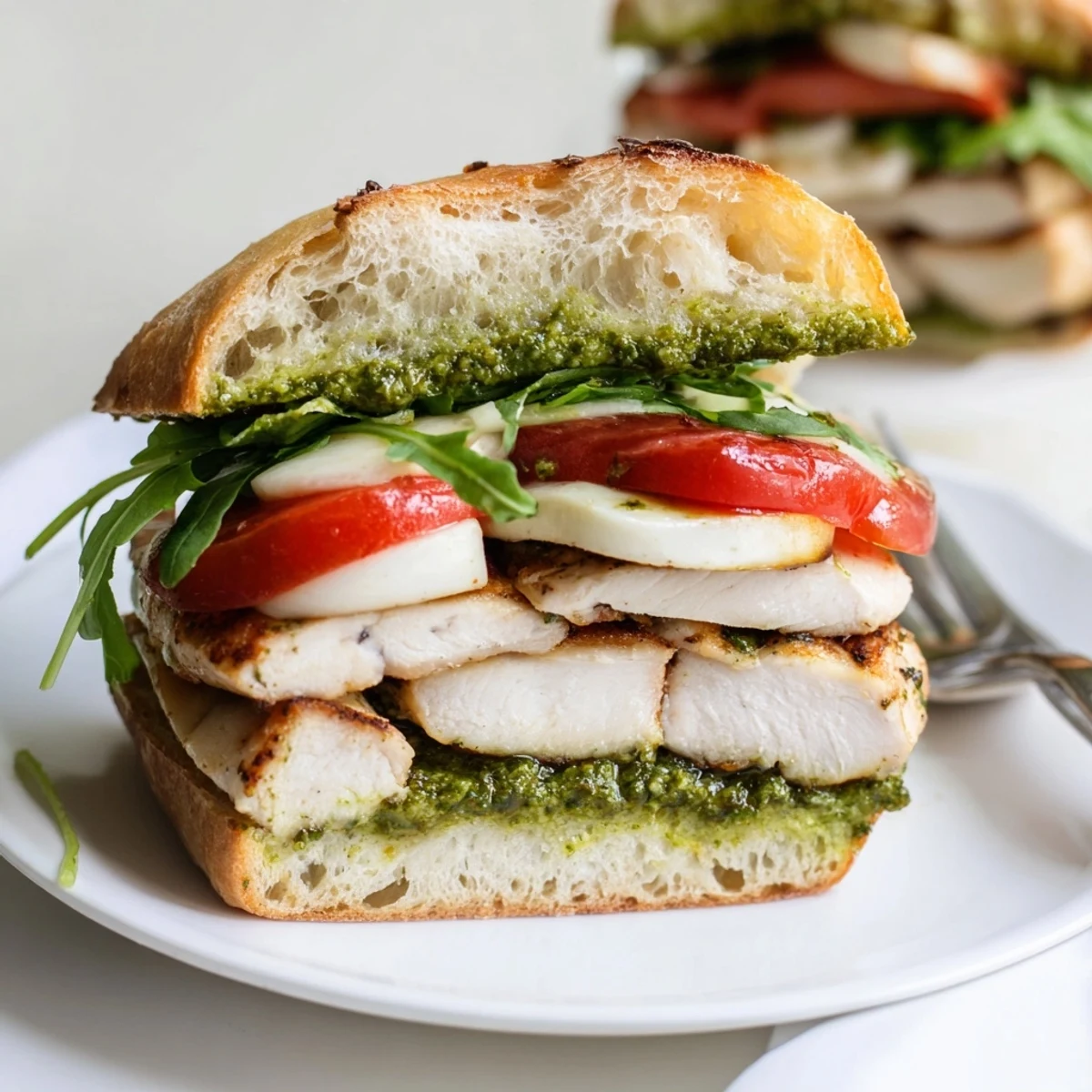 Simple Chicken Pesto Sandwich Recipe: peppery arugula, creamy pesto, and buttery toasted bread
