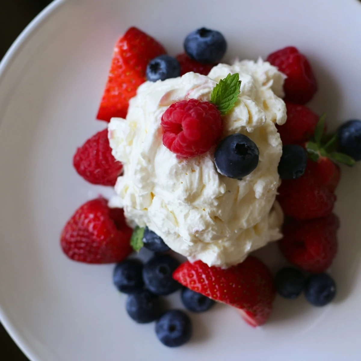 Red White Blue Cheesecake Salad creamy, fluffy layers with juicy strawberries and blueberries