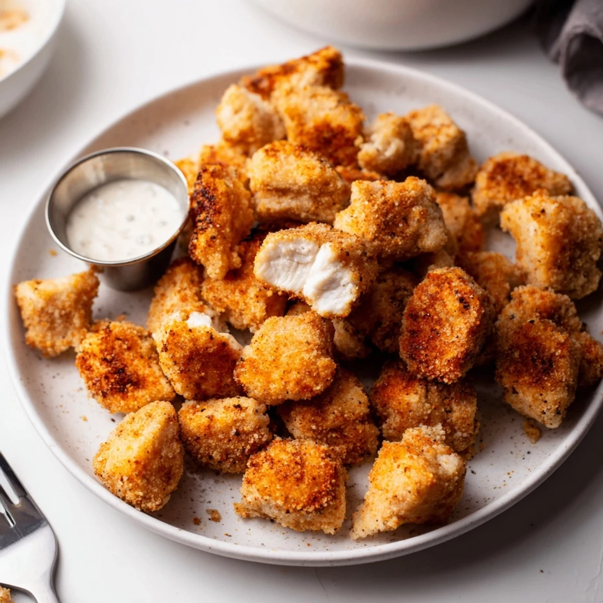 Buttermilk-marinated Chicken Bites with crunchy crust, perfect for party snacking.
