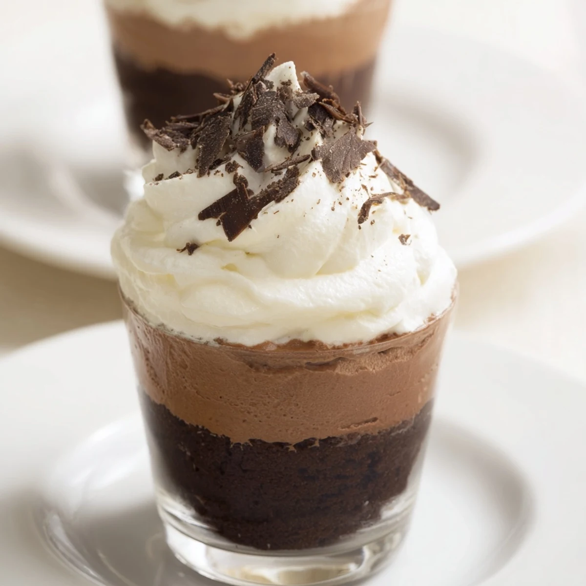 Creamy Triple Chocolate Mousse Cups chilled with layered textures, topped with shaved chocolate