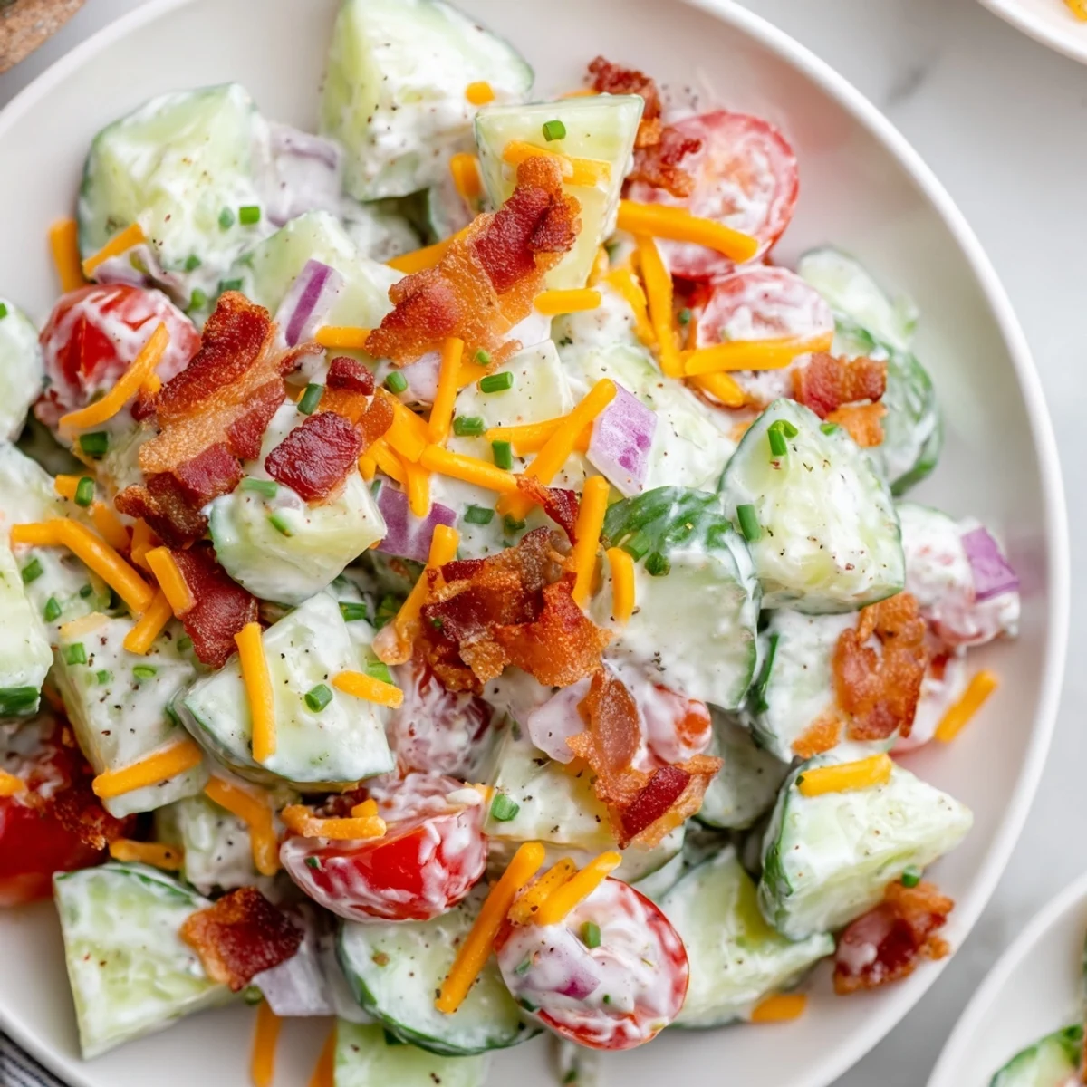 Creamy Cucumber Ranch Crack Salad with cheddar, crushed chips, ready for potlucks
