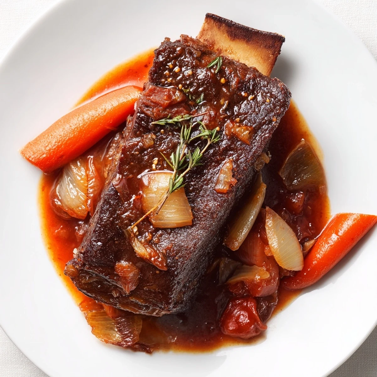 Slow Cooker Beef Short Ribs glistening in rich sauce over mashed potatoes  