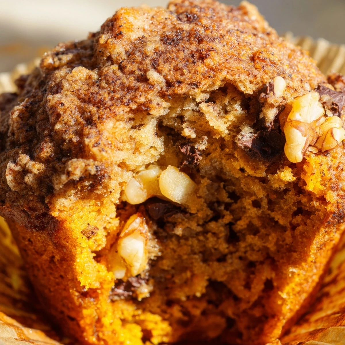 Freshly baked pumpkin banana muffins with domed tops ready for breakfast