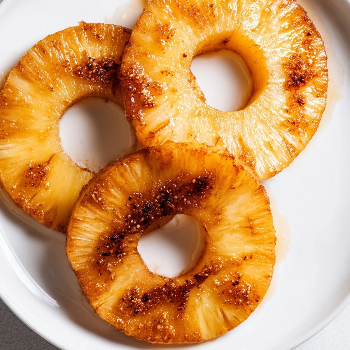 Warm caramelized pineapple rings air fried to perfection with a dusting of spicy cinnamon sugar