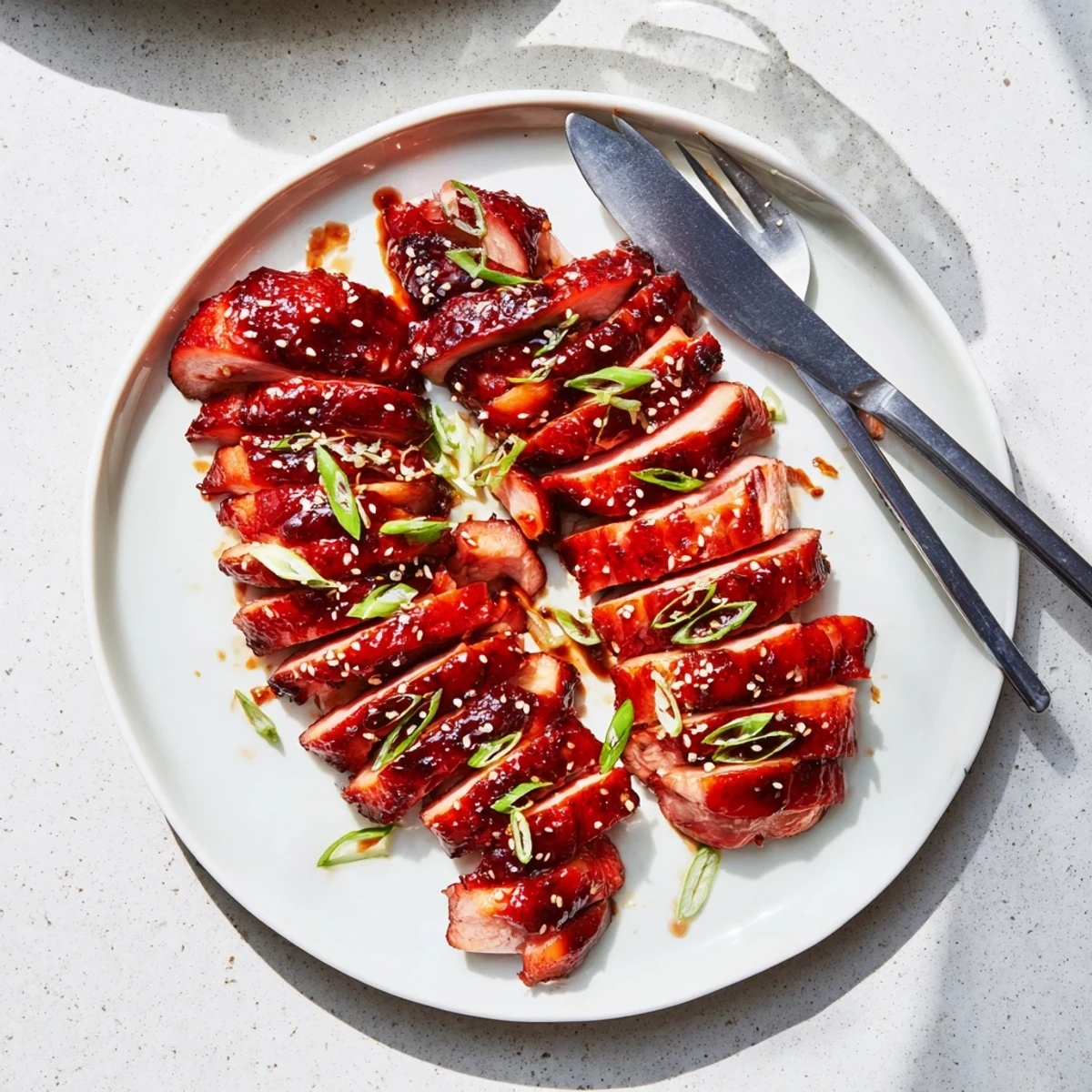 Tender roasted chicken pieces brushed with authentic Chinese barbecue glaze showing sticky caramelized edges