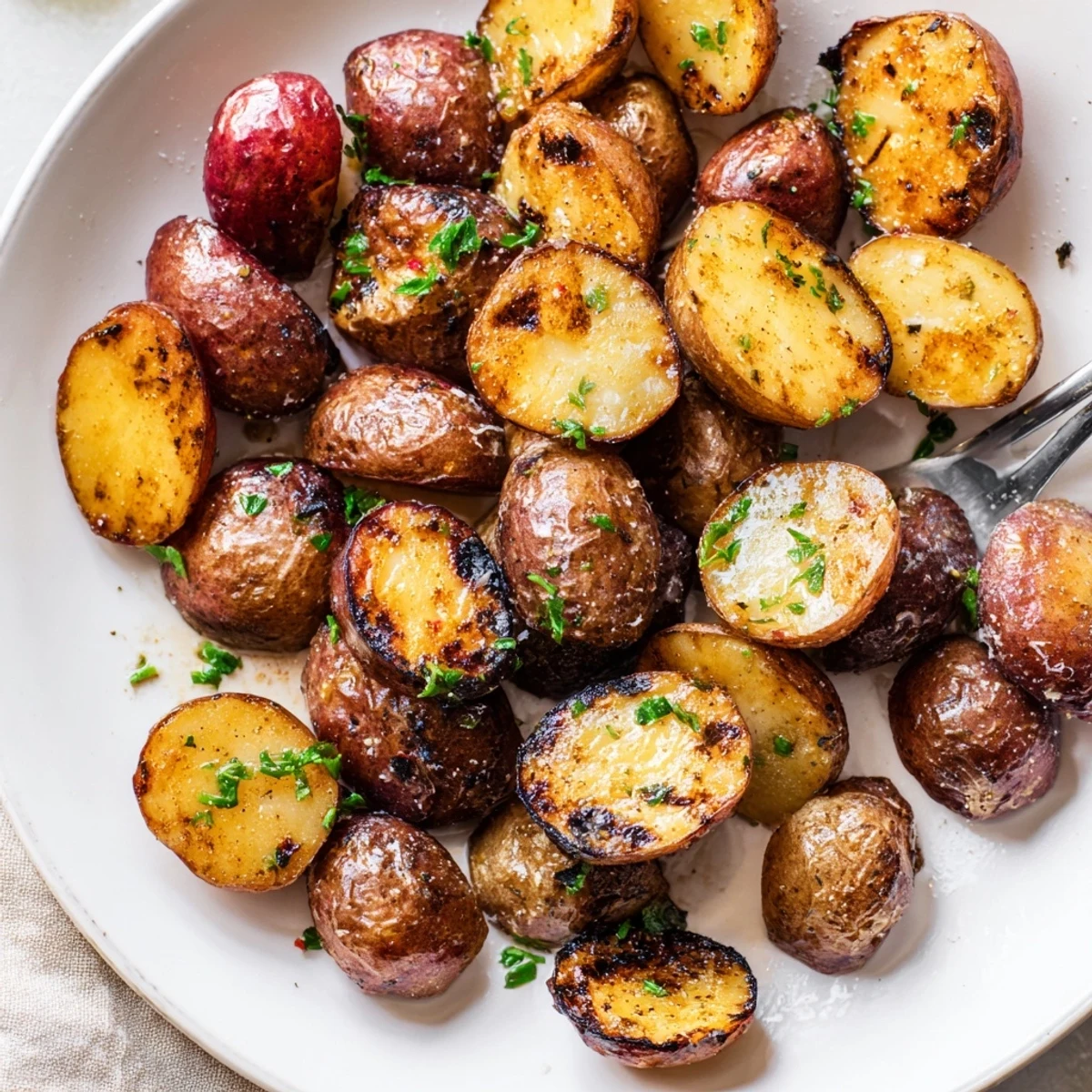 Grilled Potatoes Recipe showcasing crisp, charred skins and fluffy, tender centers