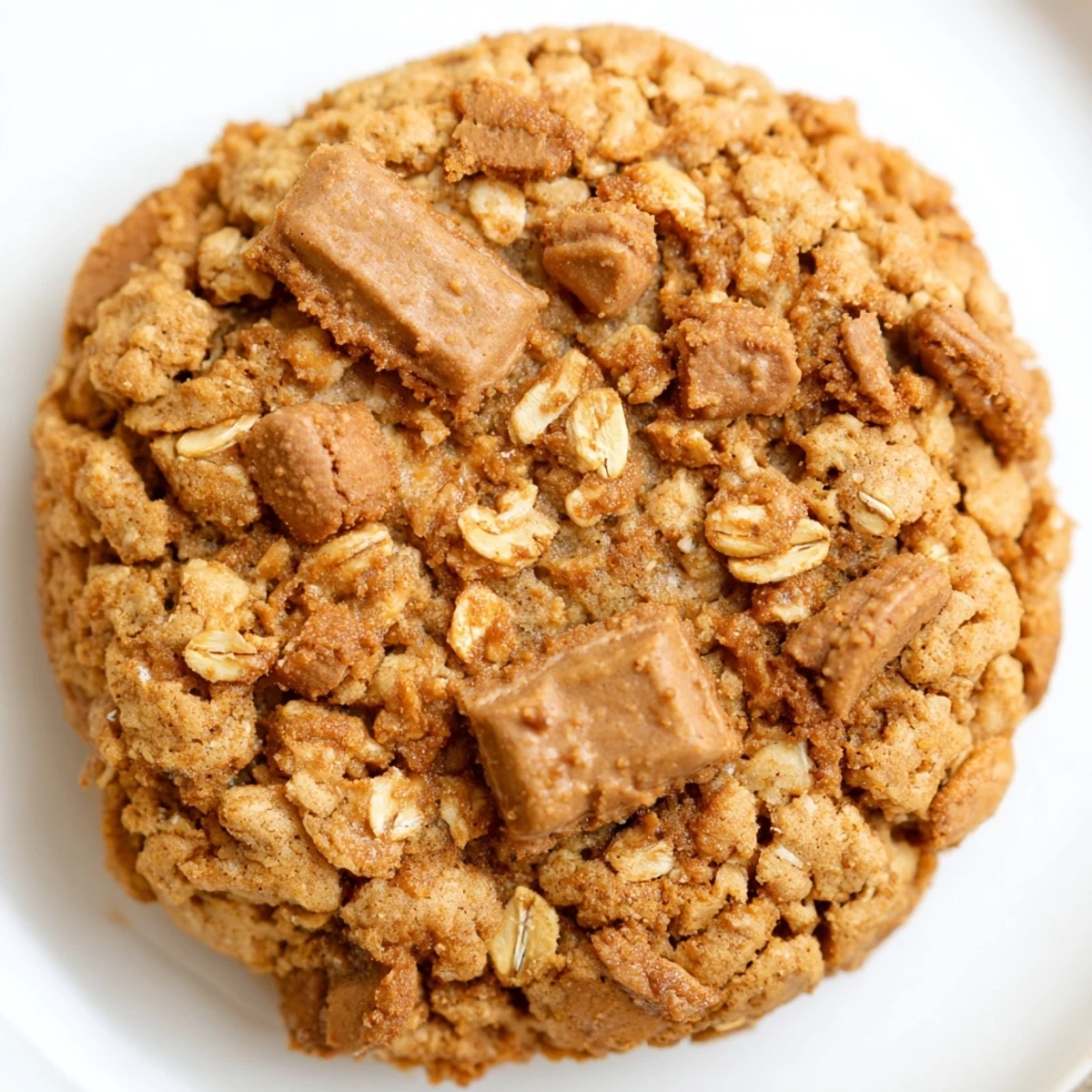 Golden Biscoff oatmeal Lotus cookies featuring chopped biscuit pieces and caramel-spice flavor