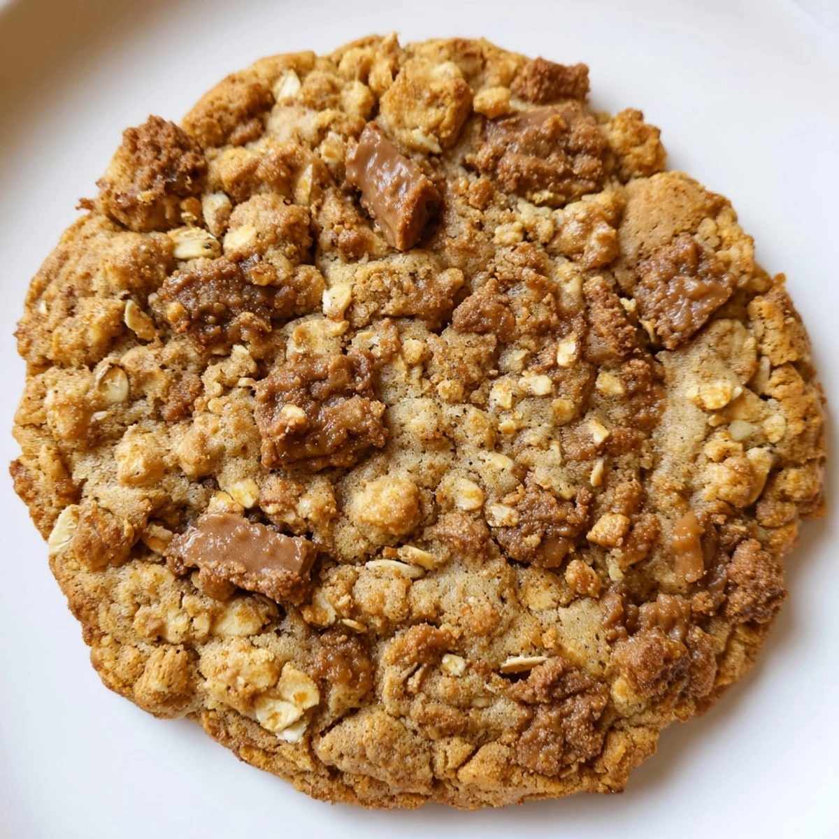 Stack of warm Biscoff oatmeal Lotus cookies dotted with crunchy Lotus Biscoff biscuit chunks