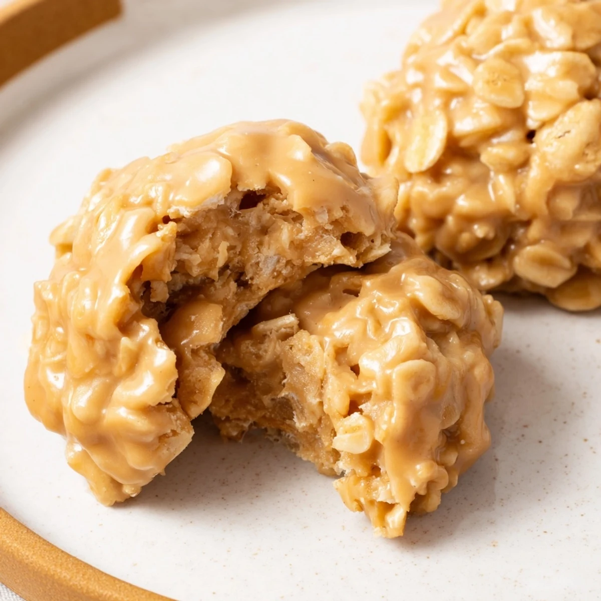 Peanut Butter No Bake Cookies piled on plate, irresistibly sweet, nutty