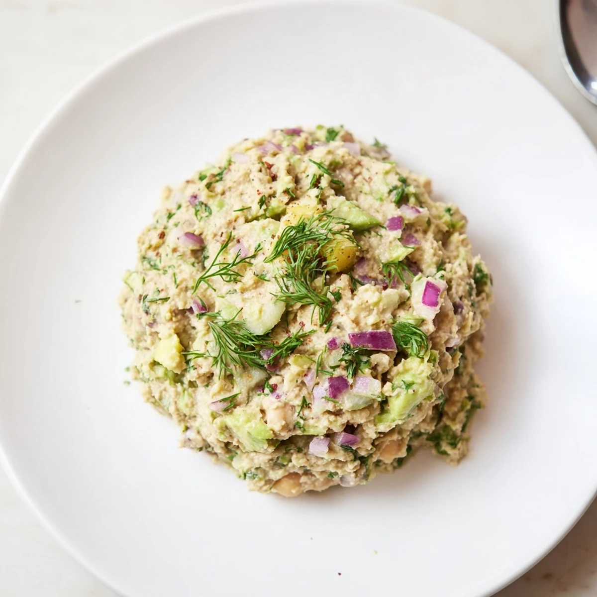 Bright Smashed Chickpea Avocado Pickle bowl, zesty lemon aroma and chunky texture.