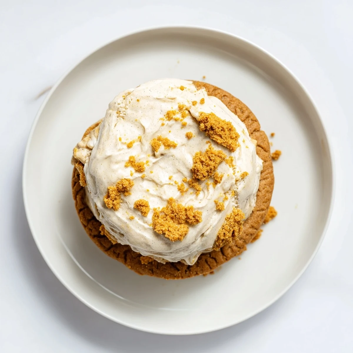 Golden Biscoff cookies hugging smooth caramel-swirled ice cream dusted with cookie crumbs