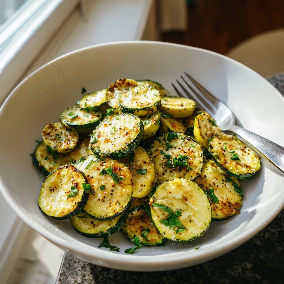 Golden roasted lemon pepper Parmesan zucchini slices with melted cheese on a parchment-lined baking sheet