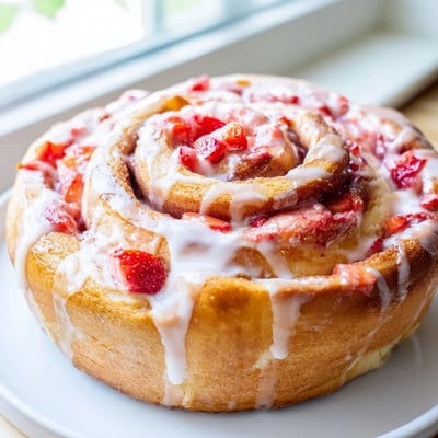 Soft pillowy strawberry cheesecake rolls swirled with creamy filling and fresh berries